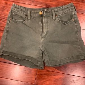 High waisted green jean shorts